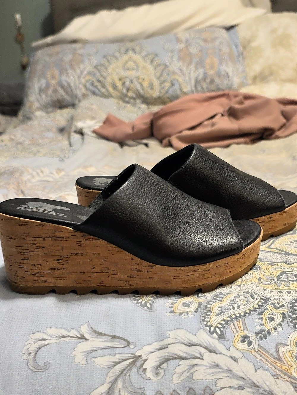 Sorel Cameron Wedge Slide Black & Brown Wedges